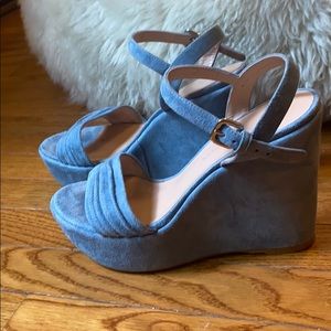 Stuart Weitzman Blue Suede Leather Wedge Sandals